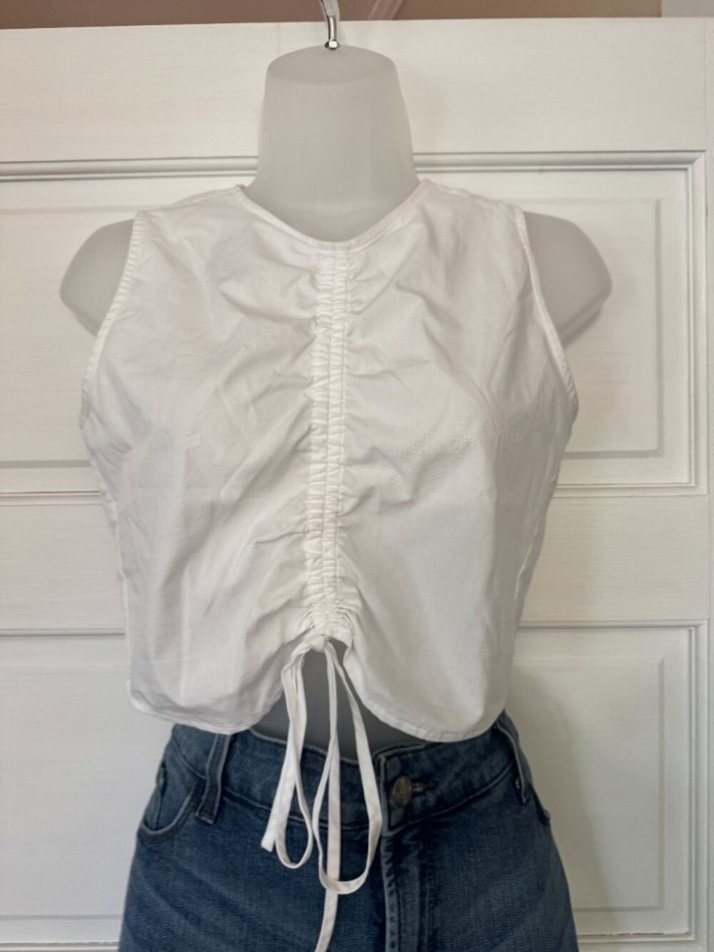 Unique Calvin Klein White Cinched and Zip Back Cotton Crop Top